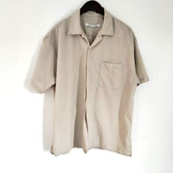 Linea Dome Men L Beige Button Down Comfortable Casual Beach Vacation Dress Shirt - Picture 1 of 3